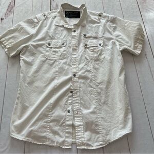 Marc Ecko  Men Casual Button-Down Pocket Shirt Y2K Streetwear XL Regular Ivory